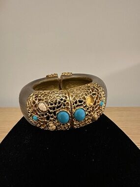 Alexis Bittar White Lucite Gold-Tone Bracelet with Turquoise Accents